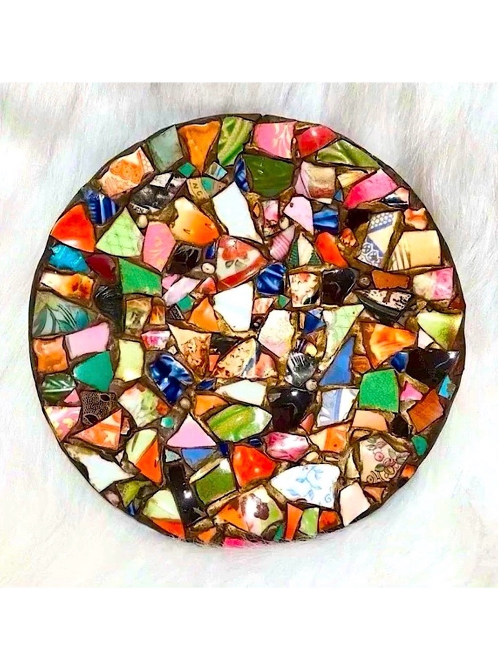 Handmade heavy mosaic decorative art plate with repurposed glass china dish